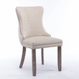 2x Velvet Upholstered Dining Chairs Tufted Wingback Side Chair with Studs Trim Solid Wood Legs for Kitchen