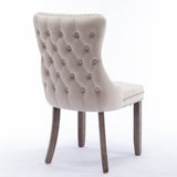 2x Velvet Upholstered Dining Chairs Tufted Wingback Side Chair with Studs Trim Solid Wood Legs for Kitchen