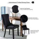 6x Velvet Upholstered Dining Chairs Tufted Wingback Side Chair with Studs Trim Solid Wood Legs for Kitchen