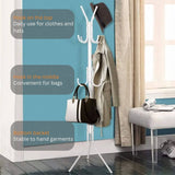 EKKIO 12 Hook Metal Coat Rack Stand with 3-Tier Hat Hanger (White) EK-CRS-100-GQR