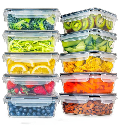 GOMINIMO 10 Pack Rectangular Airtight Food Storage Container Set (Transparent and Black) GO-STO-104-ZG