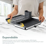 GOMINIMO Expandable Dish Drying Rack with Removable Cutlery Drainer and Utensils Holder (Black) GO-DR-103-HZI