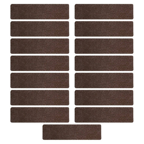 GOMINIMO Set of 15 Non Slip Carpet Stair Tread 20.3 x76cm (Brown) GO-CST-101-LD