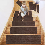 GOMINIMO Set of 15 Non Slip Carpet Stair Tread 20.3 x76cm (Brown) GO-CST-101-LD