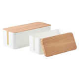 GOMINIMO Set of Two Cable Management Box with Wood Pattern Lid (White) GO-CB-101-CD