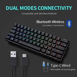 Royal Kludge RK61 Wired Dual Mode Hot Swappable Mechanical Keyboard Black (Blue Switch)