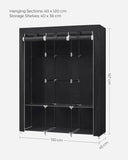 SONGMICS Clothes Wardrobe Portable Closet with Cover and 3 Hanging Rails Black RYG092B02