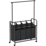 SONGMICS 4-Bag Laundry Sorter Rolling Cart with Hanging Bar Heavy-Duty Wheels Black RLS44B