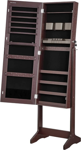 SONGMICS Jewelry Cabinet Armoire with Full-Length Frameless Mirror Brown JJC002K01