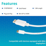 VCOM Mini Display Port Male to HDMI A/M Cable (White) - CG615-1.8