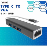 VCOM USB Type C to USB3.0*3+VGA 4 in 1 Hub (Aluminium Shell) - DH319