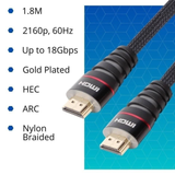 VCOM 1.8m Nylon Braided HDMI to HDMI 2.0 Cable CG526-B-1.8