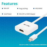 VCOM 0.15m Mini Display Port Male to HDMI Female Adapter Cable (White)CG611-0.15