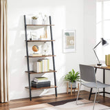 VASAGLE Industrial Ladder Shelf 5-Tier Bookshelf Rack Wall Shelf for Living Room Kitchen Office Stable Steel Leaning Against the Wall Rustic Brown and Black