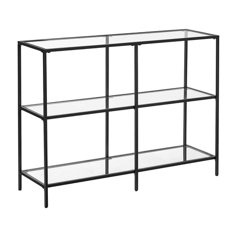 VASAGLE Storage Rack Console Sofa Table with 3 Shelves Steel Frame Tempered Glass Shelf Modern Style Black