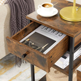 VASAGLE Nightstand End Table with a Drawer and 2 Storage Shelves Industrial Rustic Brown and Black