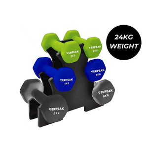 Verpeak 24kg (2,4,6kg x 2) Neoprene Dumbbell Set With Rack Green VP-DB-141-AC