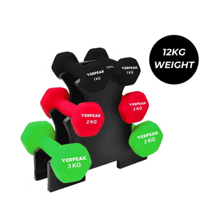 Verpeak 12kg (1,2,3kg x 2) Neoprene Dumbbell Set With Rack Black VP-DB-139-AC