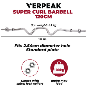 VERPEAK Standard Barbell 120CM Super Curl Bar VP-BB-111-AC