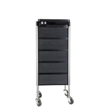 5 Drawer Hairdressing Trolley Black 90x30x36cm Hair Salon Beauty Rolling Cart