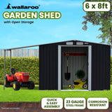 Wallaroo 6x8ft Zinc Steel Garden Shed with Open Storage - Black