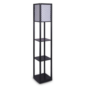 Sarantino Etagere Floor Lamp Diamond Look Fabric Shade Shelves Black