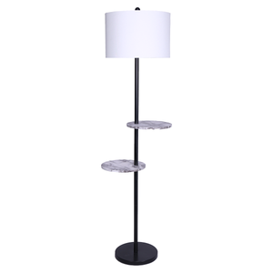 Sarantino Metal Floor Lamp Shade Black Post in Marble Finish Shelves