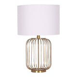 Sarantino Rose Gold Table Lamp with Linen Drum Shade