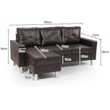 Sarantino Corner Sofa Lounge Couch Modular Furniture Chair Home Faux Leather Chaise Brown