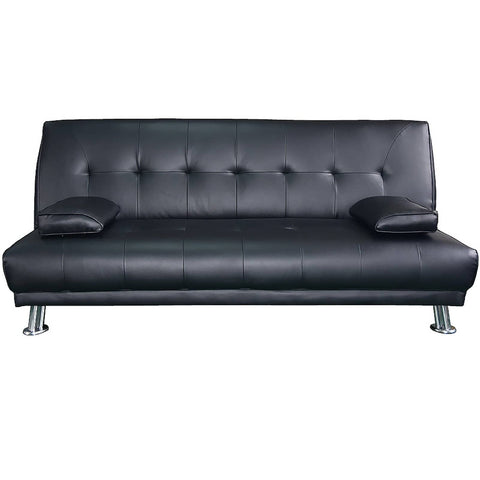 Sarantino Manhattan Sofa Bed Faux Leather Lounge Couch Futon Furniture Suite - Black