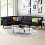 Sarantino Faux Linen Corner Wooden Sofa Futon Lounge L-shaped with Chaise - Black