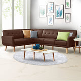 Sarantino Faux Linen Corner Wooden Sofa Lounge L-shaped Futon with Chaise - Brown