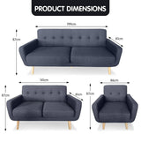 Sarantino 6-Seater Linen Sofa Set Couch Futon - Dark Grey