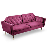 Sarantino Faux Velvet Tufted Sofa Bed Couch Futon - Burgundy