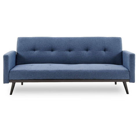 Sarantino Tufted Faux Linen 3-Seater Sofa Bed with Armrests - Blue