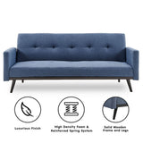 Sarantino Tufted Faux Linen 3-Seater Sofa Bed with Armrests - Blue