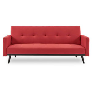 Sarantino Tufted Faux Linen 3-Seater Sofa Bed with Armrests - Red