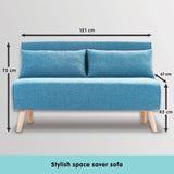 Sarantino Adjustable Corner Sofa 2-Seater Lounge Linen Bed Seat - Blue