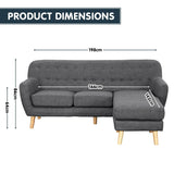 Sarantino Linen Corner Sofa Couch Lounge L-shaped with Chaise - Dark Grey