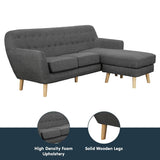 Sarantino Linen Corner Sofa Couch Lounge L-shaped with Chaise - Dark Grey