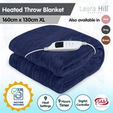 Laura Hill Heated Electric Blanket Coral Warm Fleece Winter Blue