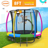 Kahuna 8ft Outdoor Trampoline Kids Children With Safety Enclosure Mat Pad Net Ladder Basketball Hoop Set - Rainbow