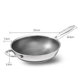 304 Stainless Steel Non-Stick Stir Fry Cooking Kitchen Wok Pan with Lid Honeycomb Double Sided