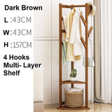 Bamboo Clothes Coat Rack Garment Stand Shelf Tree Hanger Bag Hat Hook Holder Dark Brown