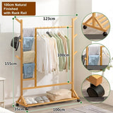 6 Hook Rack Rail Natural Finished Portable Coat Stand Rack Rail Clothes Hat Garment Hanger Hook with Shelf Bamboo