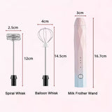 USB Charging Electric Egg Beater Milk Frother Handheld Drink Coffee Foamer Pink with 2 Stainless Steel Whisks