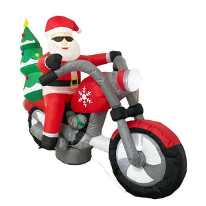 PREORDER Sparkling Christmas Tree Lights Xmas Inflatable Santa Red Motorcycle Rider 2.1m Long