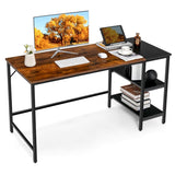 1.4m Computer Table Desk Book Storage Student Study Home Office Workstation Vintage Oak Finish