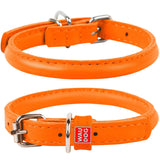 Waudog Leather Round Dog Collar  20-25CM ORANGE