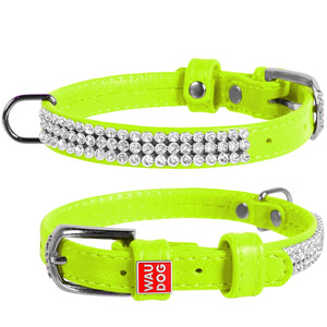 Waudog Leather Dog Collar with Crystals 19-25CM GREEN